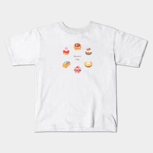 Fruit Dessert Illustration Pack 色鉛筆甜點插畫 - Charlotte Cake, Chiffon, Lemon and Strawberry Tart, Macaron, Blueberry Pound Cake Kids T-Shirt